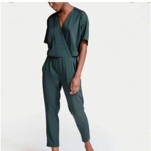 Grana Tencel Wrap Forest Green Short Dolman Sleeve Jumpsuit Size Small NWOT